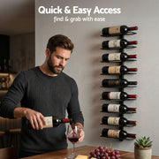 Artiss Wall Mounted Wine Rack 9 Bottles Display Storage Organizer Metal Black WR-AC-MOUNT-9B-BK