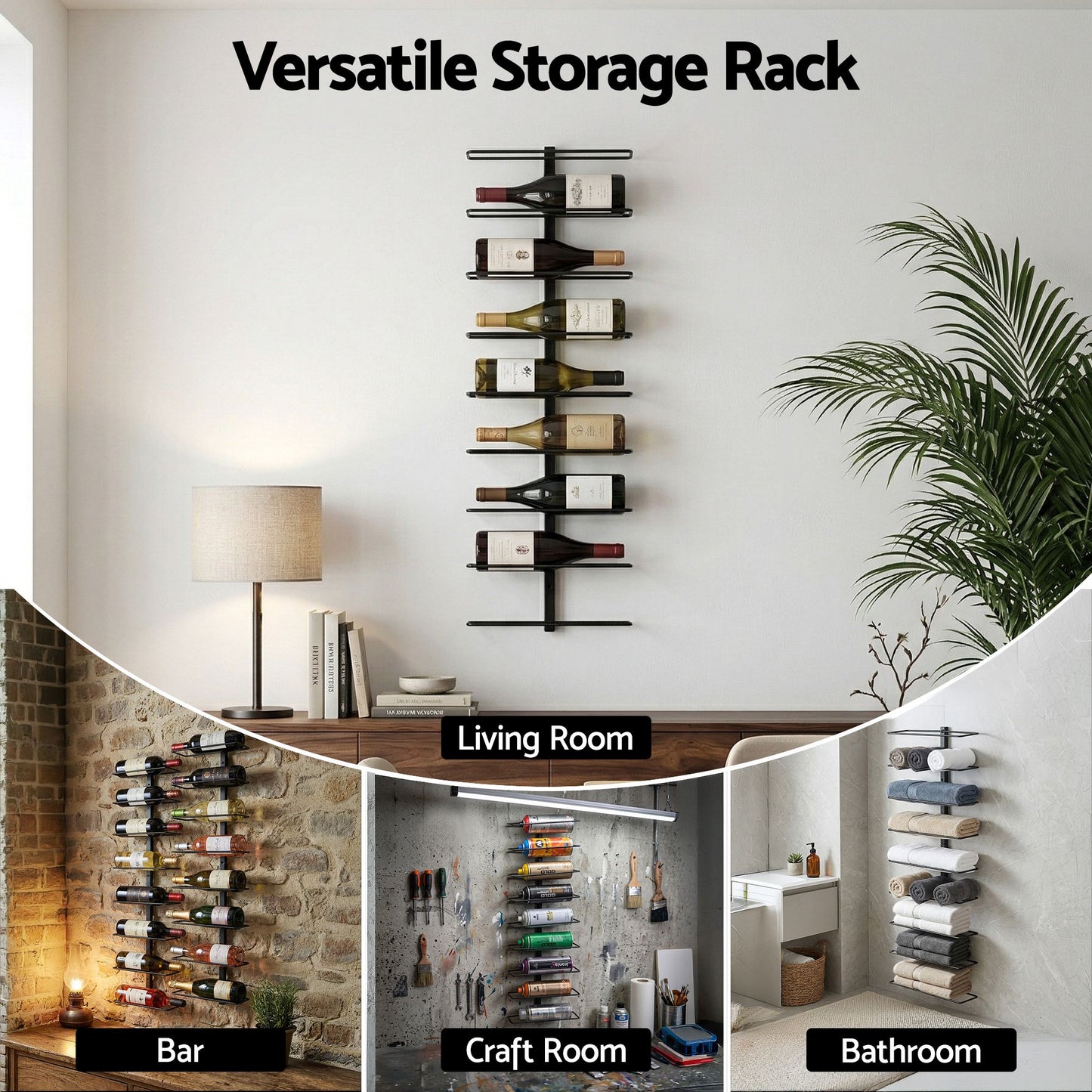 Artiss Wall Mounted Wine Rack 9 Bottles Display Storage Organizer Metal Black WR-AC-MOUNT-9B-BK