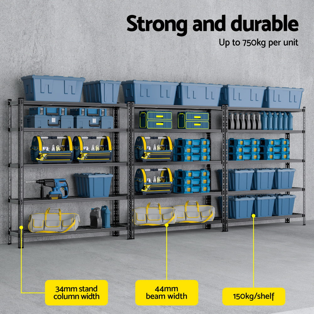 3 x 1.8M Giantz Garage Shelving Warehouse Rack WR-E-12X18-GDX3