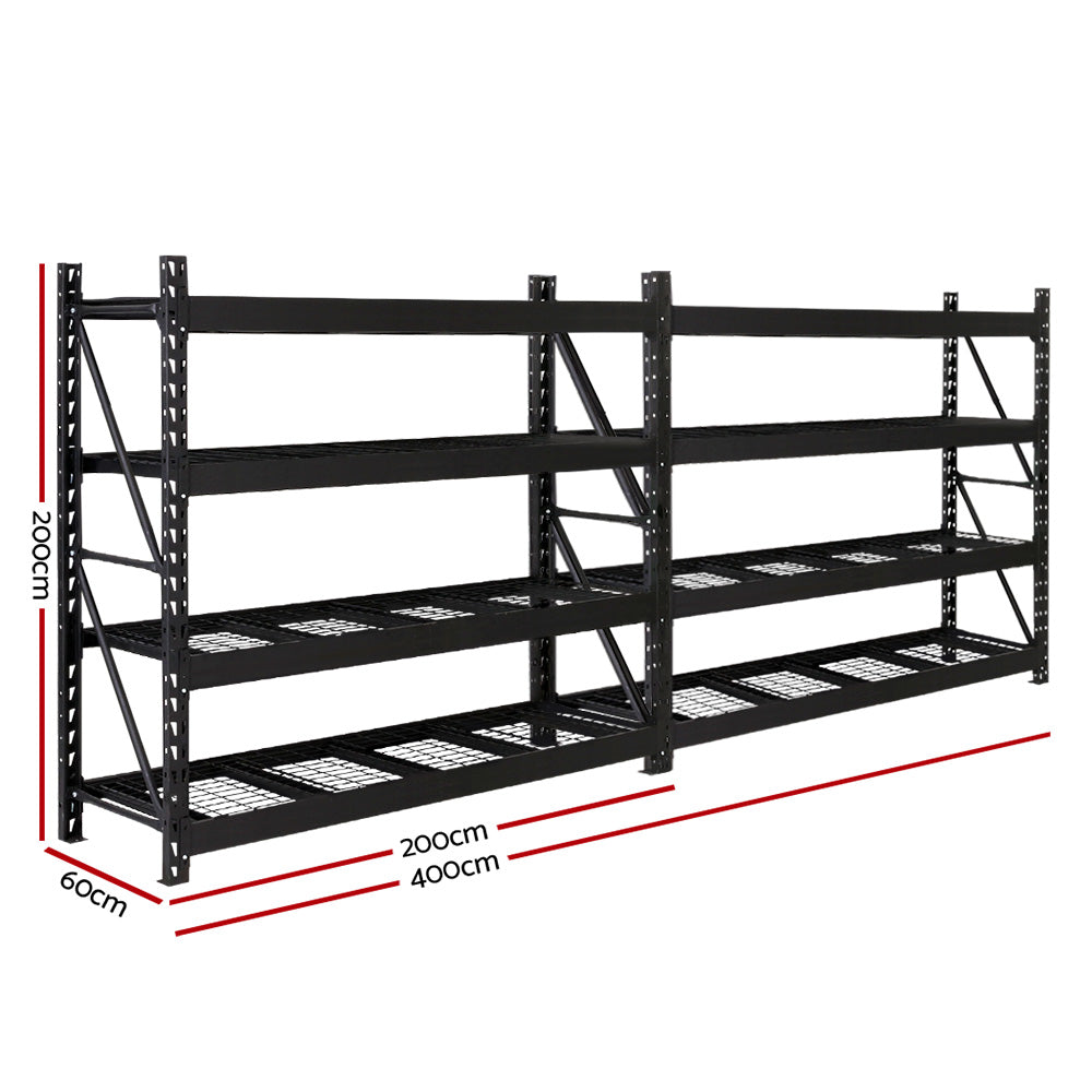 Giantz 4Mx2M Garage Shelving Warehouse Rack Pallet Racking Storage Shelve Black WR-E-2020-200BK-ABCX2