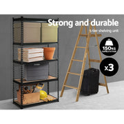 3x1.5M Warehouse Shelving Racking Storage Garage Steel Metal Shelves Rack WR-E-7X15-BKX3