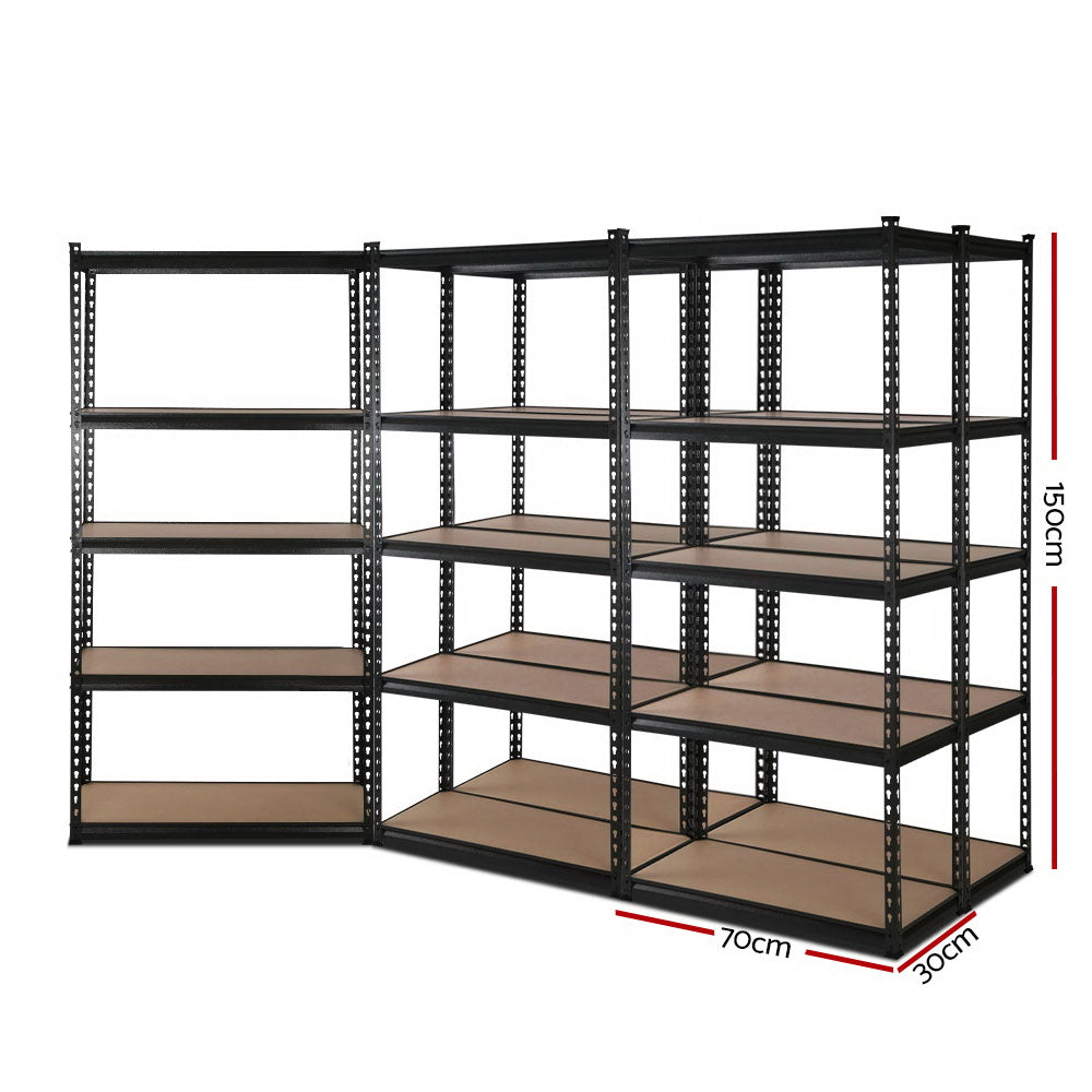 Giantz 5x1.5M Garage Shelving Warehouse Rack Pallet Racking Storage Shelve Black WR-E-7X15-BKX5