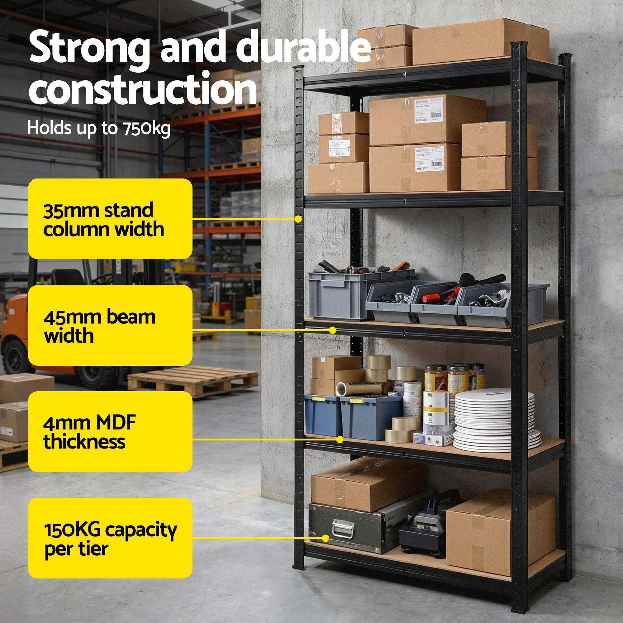 Giantz Garage Shelving 1.5X0.7m Warehouse Shelves Storage Rack Pallet Racking WR-E-7X15-GVN-BK