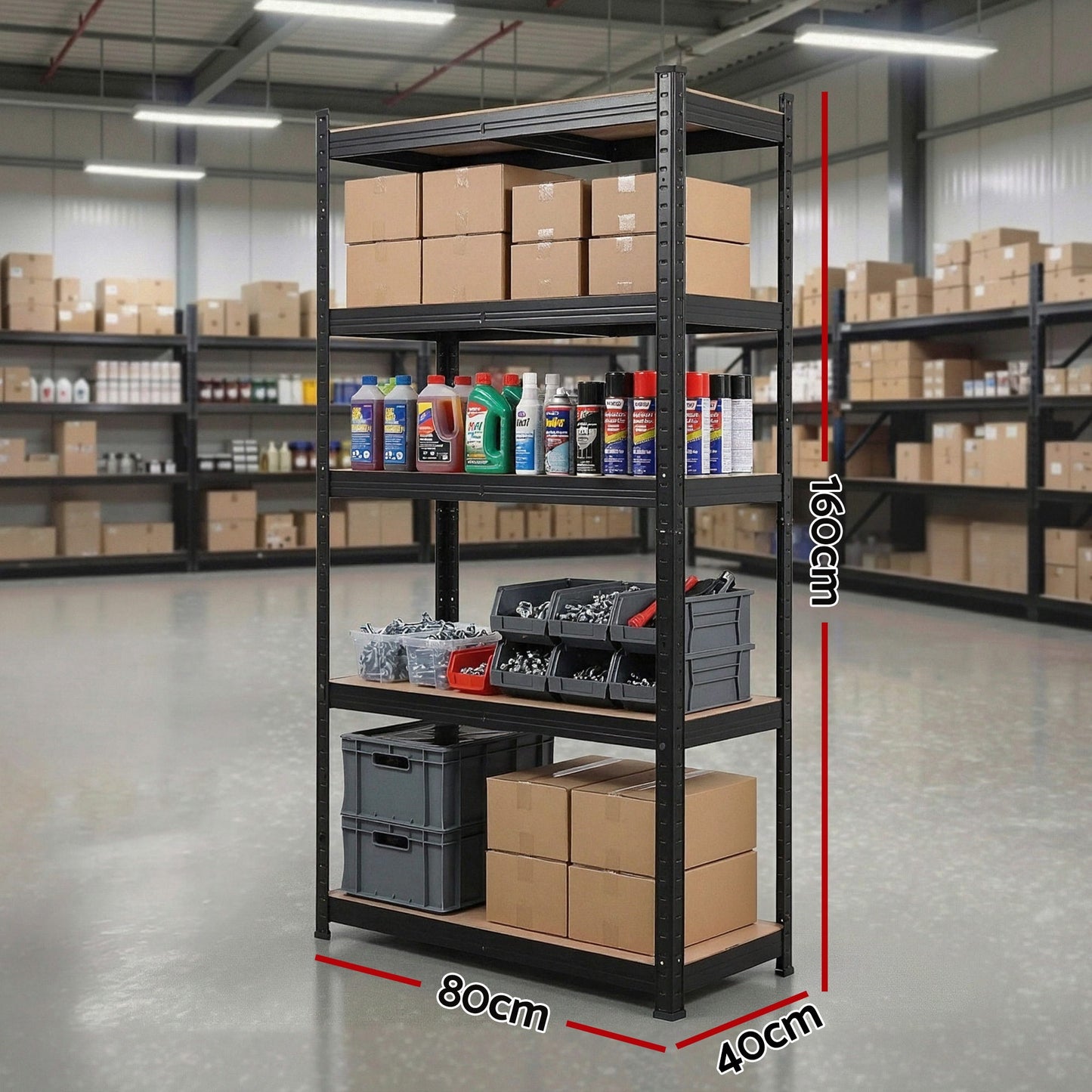 Giantz Garage Shelving 1.6X0.8m Warehouse Shelves Storage Rack Pallet Racking Black WR-E-8X16-BK