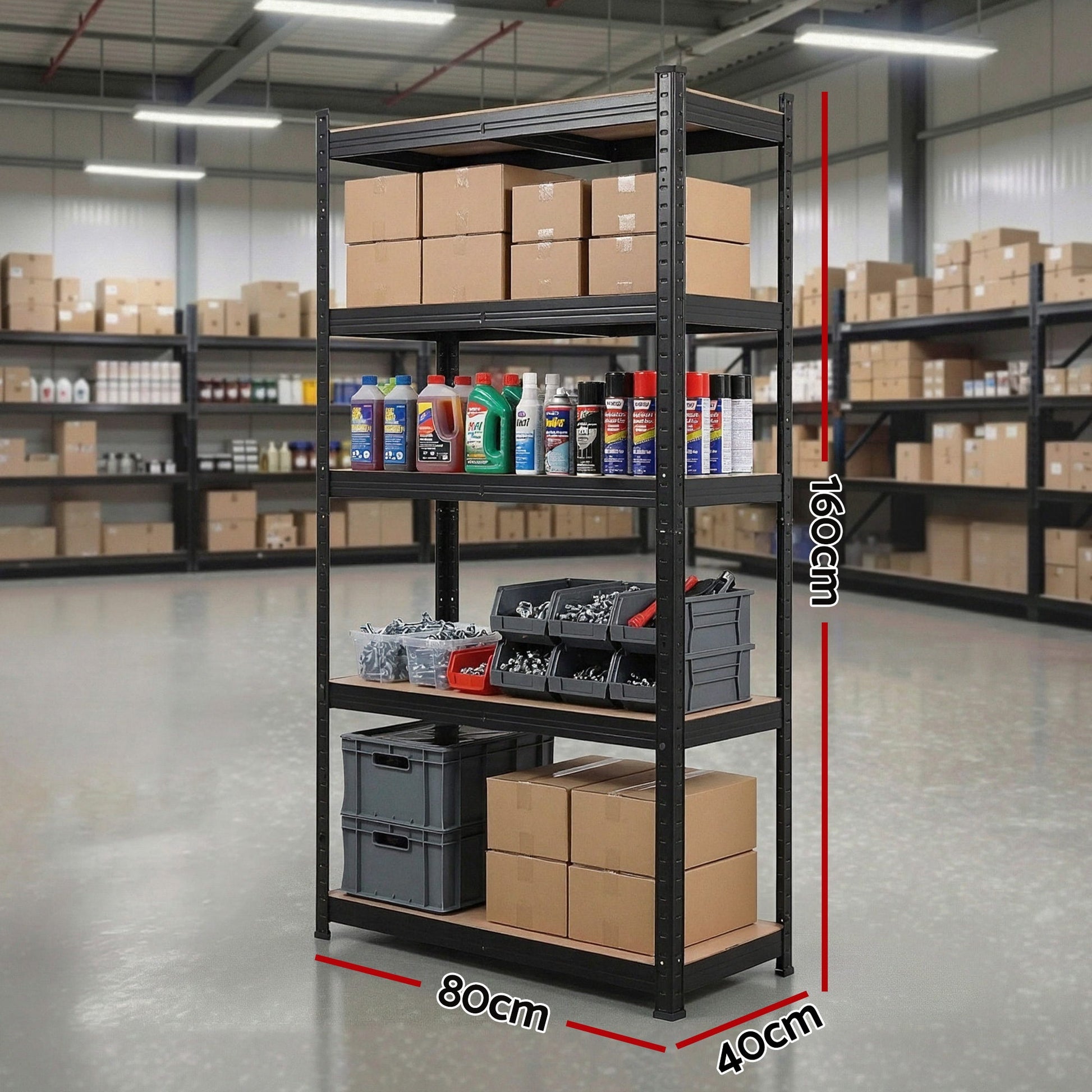 Giantz Garage Shelving 1.6X0.8m Warehouse Shelves Storage Rack Pallet Racking Black WR-E-8X16-BK