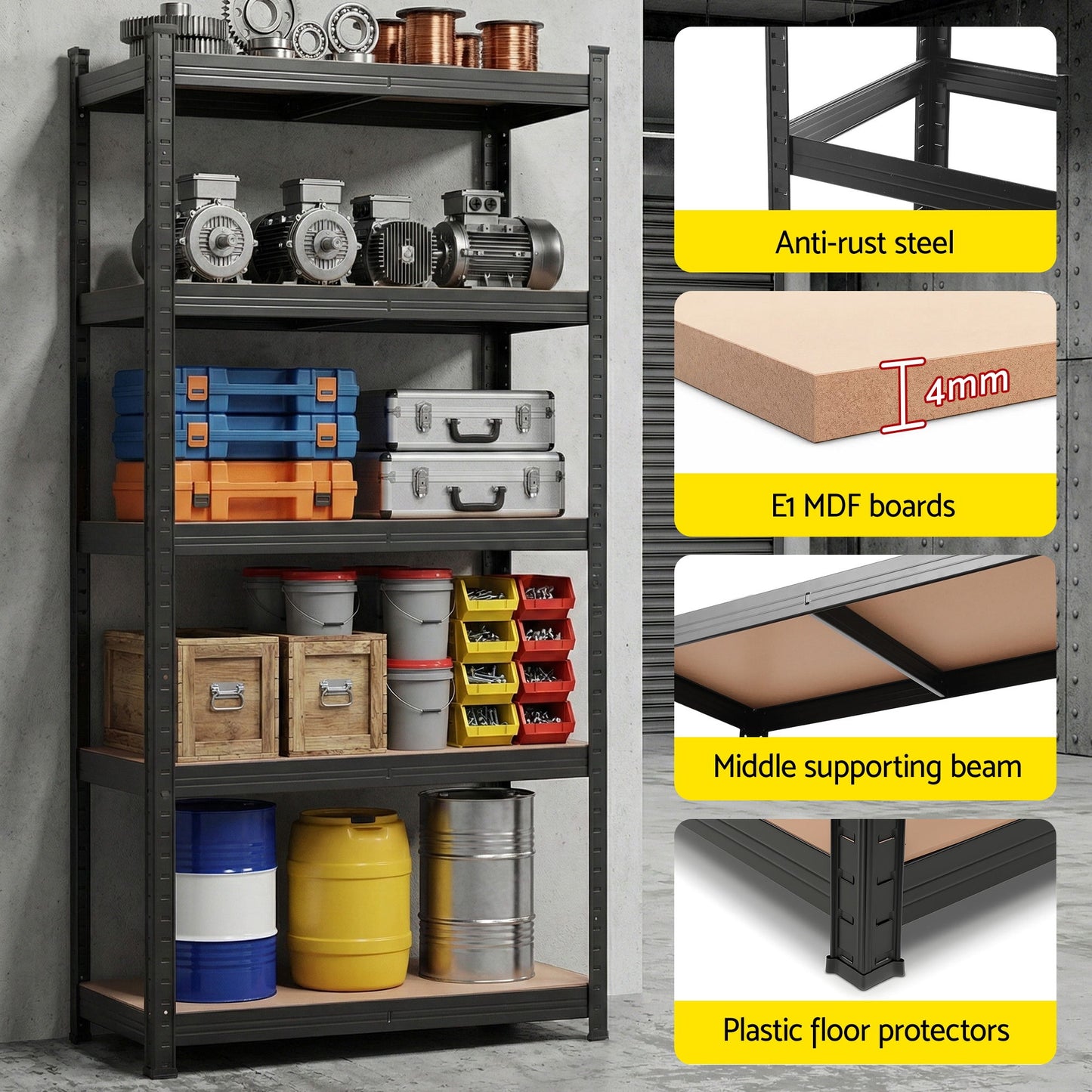 Giantz Garage Shelving 1.6X0.8m Warehouse Shelves Storage Rack Pallet Racking Black WR-E-8X16-BK