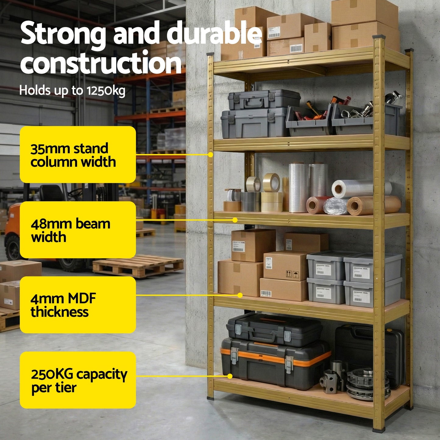 Giantz Garage Shelving 1.6X0.8m Warehouse Shelves Storage Rack Pallet Racking Yellow WR-E-8X16-YL