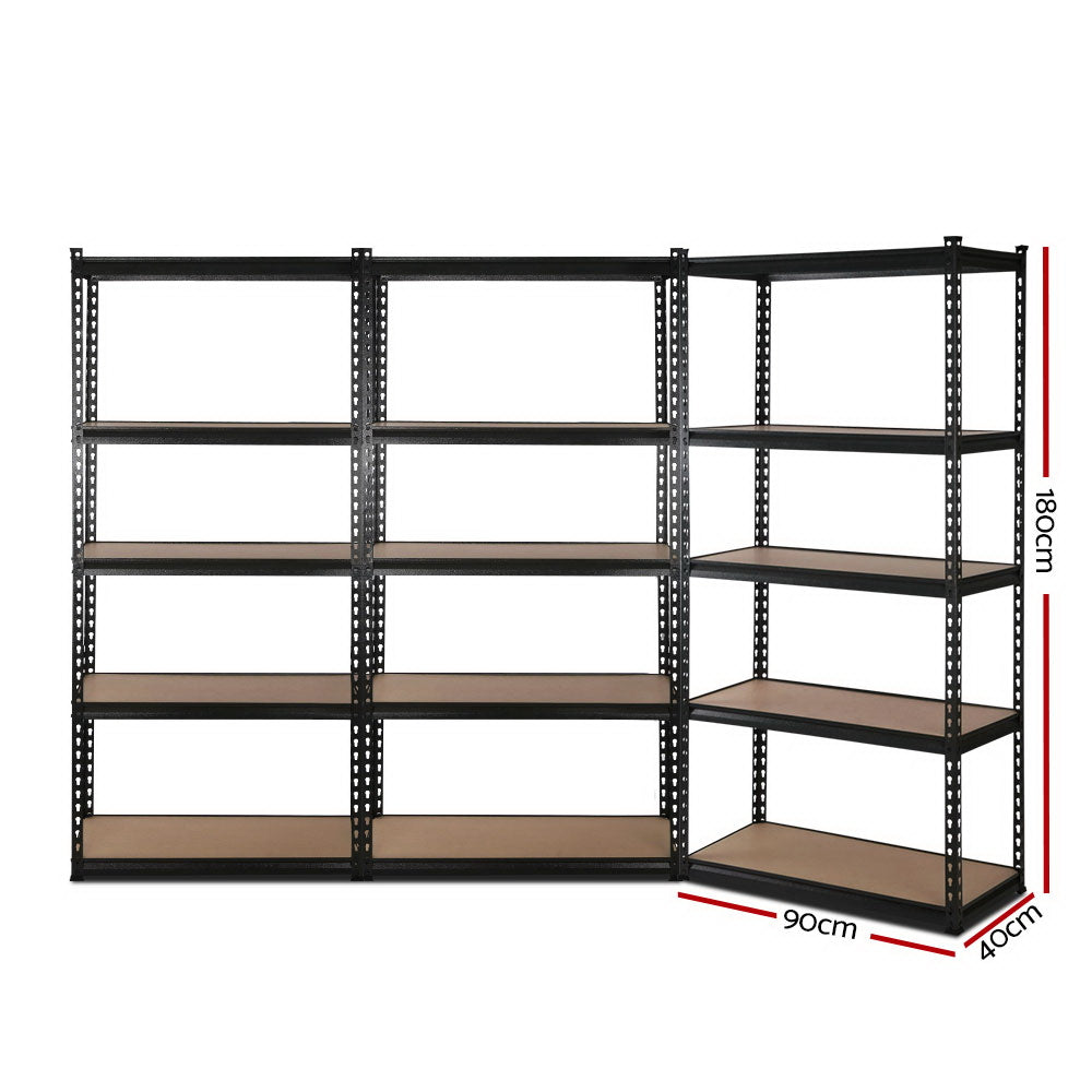 Giantz 3x1.8M Garage Shelving Warehouse Rack Pallet Racking Storage Shelve Black WR-E-9X18-BKX3
