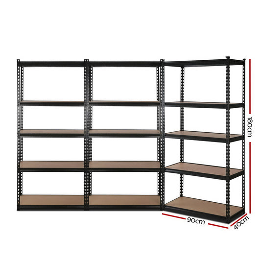 Giantz 3x1.8M Garage Shelving Warehouse Rack Pallet Racking Storage Shelve Black WR-E-9X18-BKX3