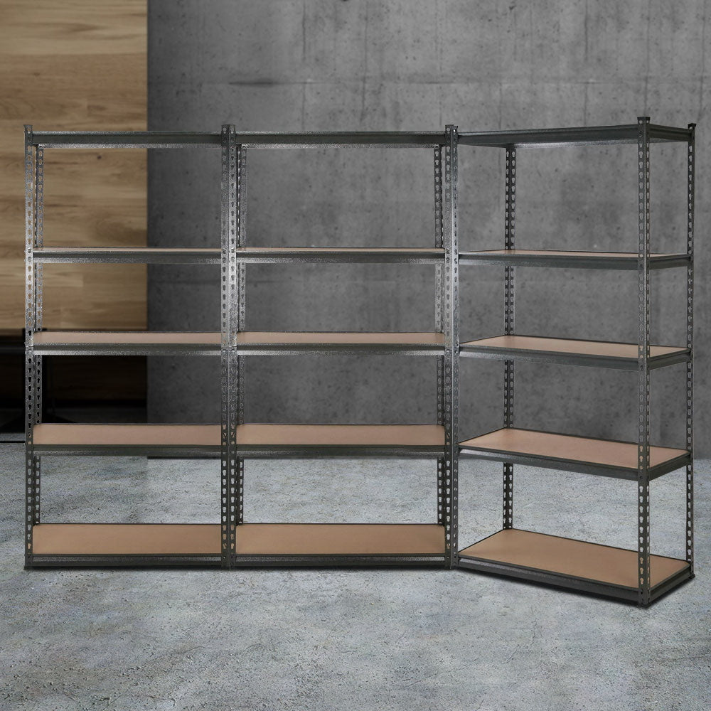 3x1.8M 5-Shelves Steel Warehouse Shelving Racking Garage Storage Rack Grey WR-E-9X18-CCX3