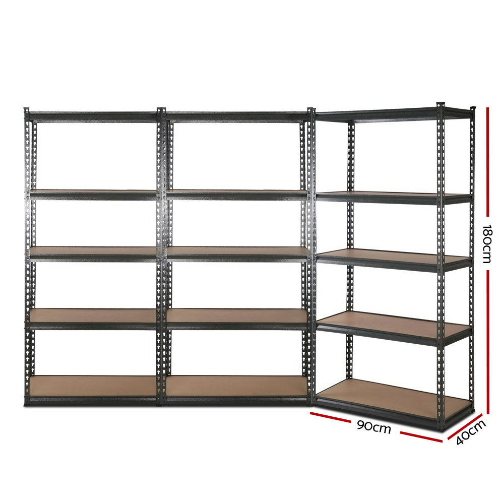3x1.8M 5-Shelves Steel Warehouse Shelving Racking Garage Storage Rack Grey WR-E-9X18-CCX3