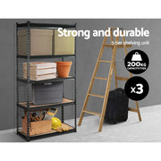 3x1.8M 5-Shelves Steel Warehouse Shelving Racking Garage Storage Rack Grey WR-E-9X18-CCX3