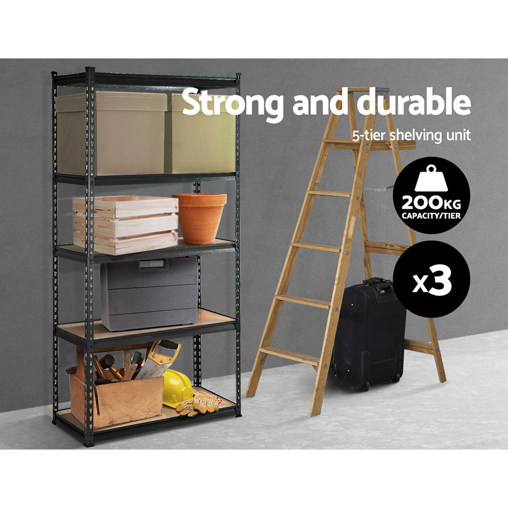 3x1.8M 5-Shelves Steel Warehouse Shelving Racking Garage Storage Rack Grey WR-E-9X18-CCX3