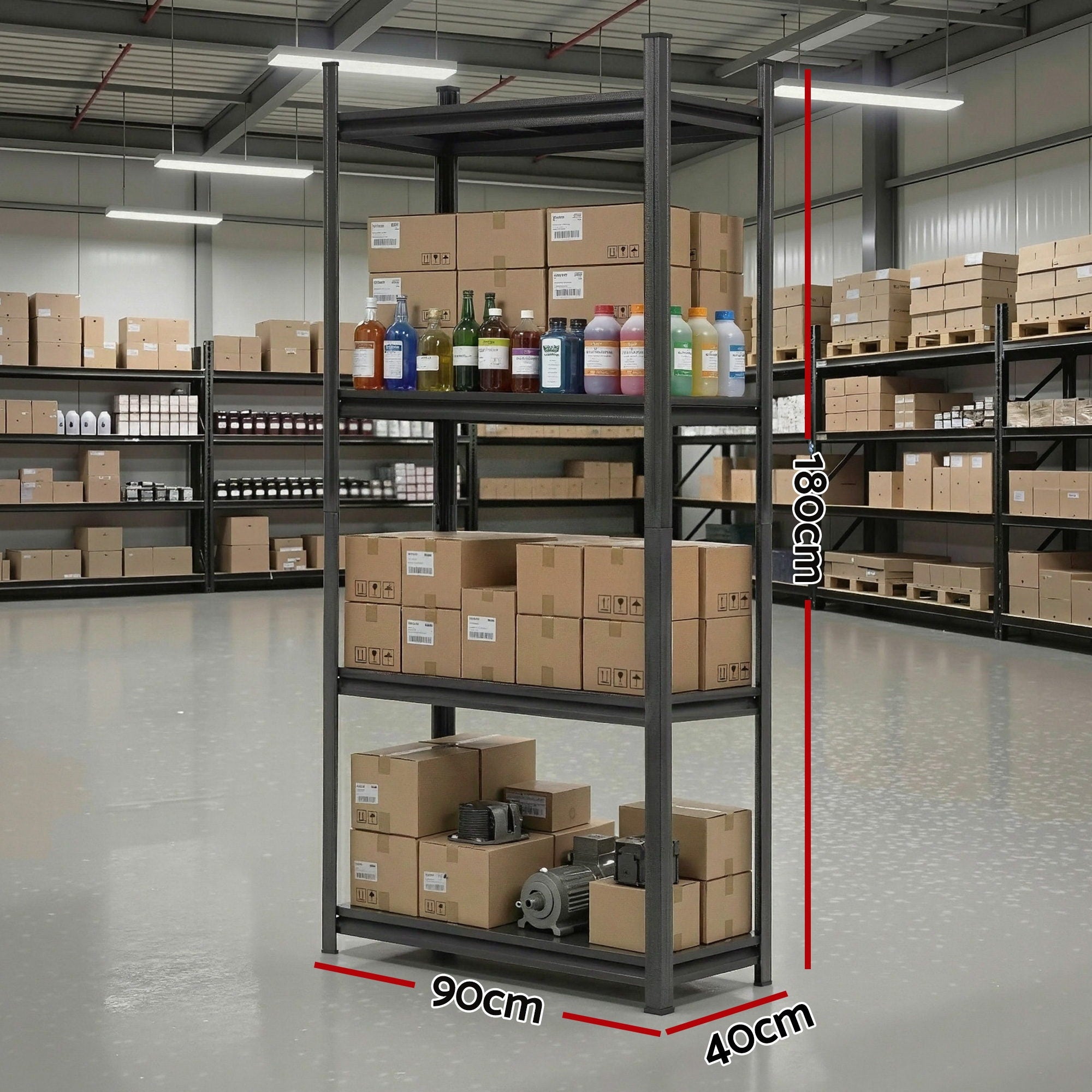 Giantz Garage Shelving 1.8X0.9m Warehouse Rack Storage Shelves Workshop Racks Steel WR-F-09040R-180BK