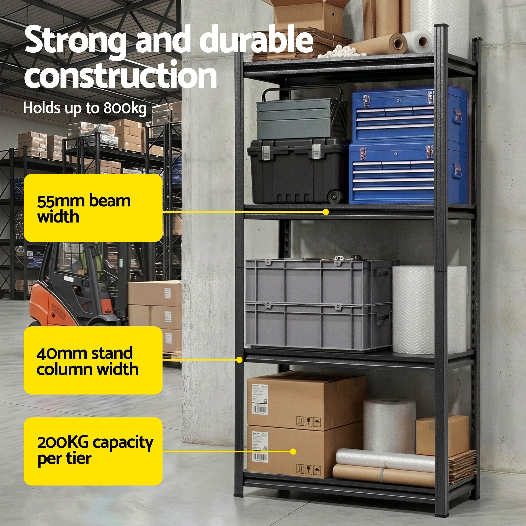 Giantz Garage Shelving 1.8X0.9m Warehouse Rack Storage Shelves Workshop Racks Steel WR-F-09040R-180BK