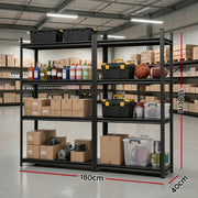 Giantz Garage Shelving 1.8X1.8m Warehouse Rack Storage Shelves Workshop Racks Steel WR-F-09040R-180BKX2