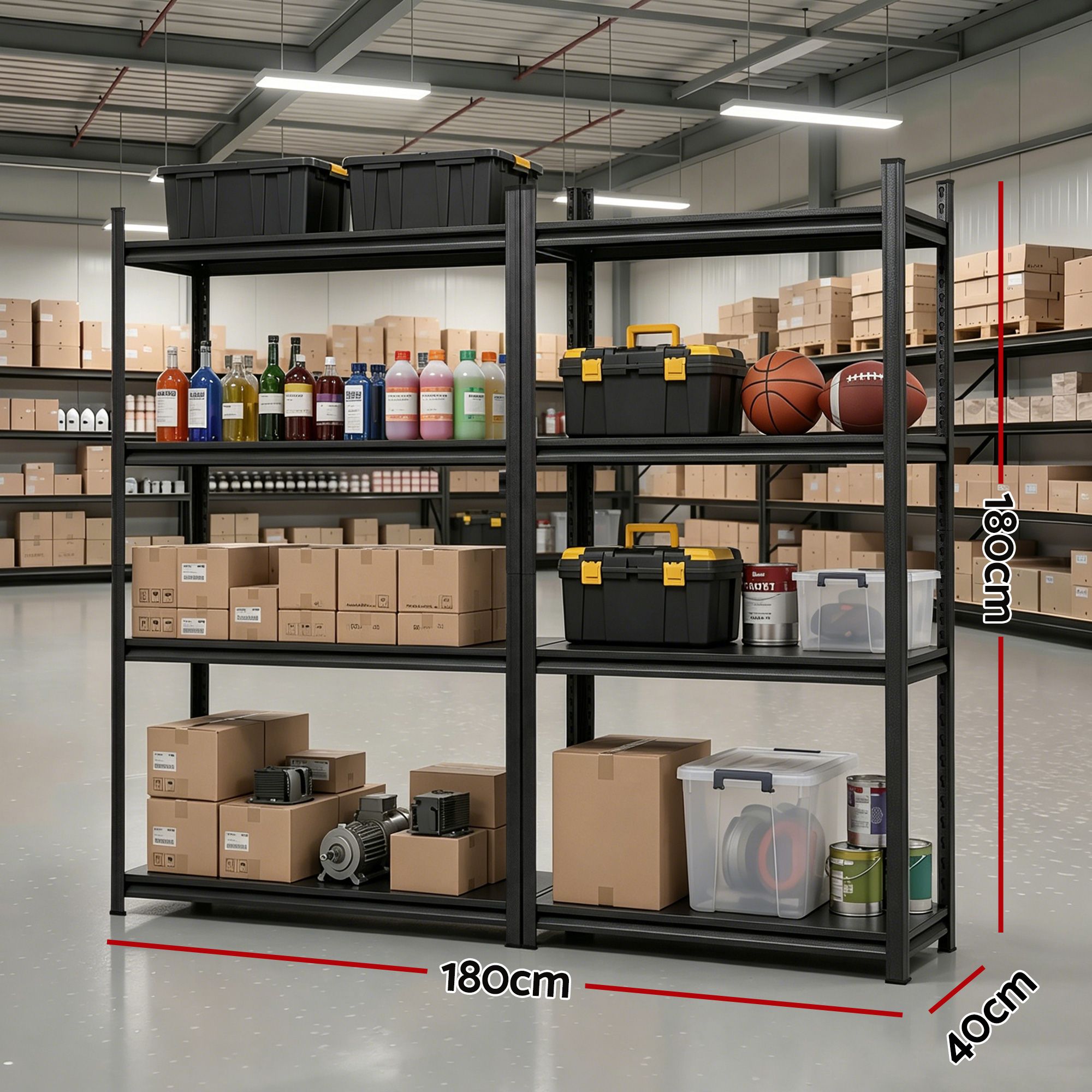 Giantz Garage Shelving 1.8X1.8m Warehouse Rack Storage Shelves Workshop Racks Steel WR-F-09040R-180BKX2