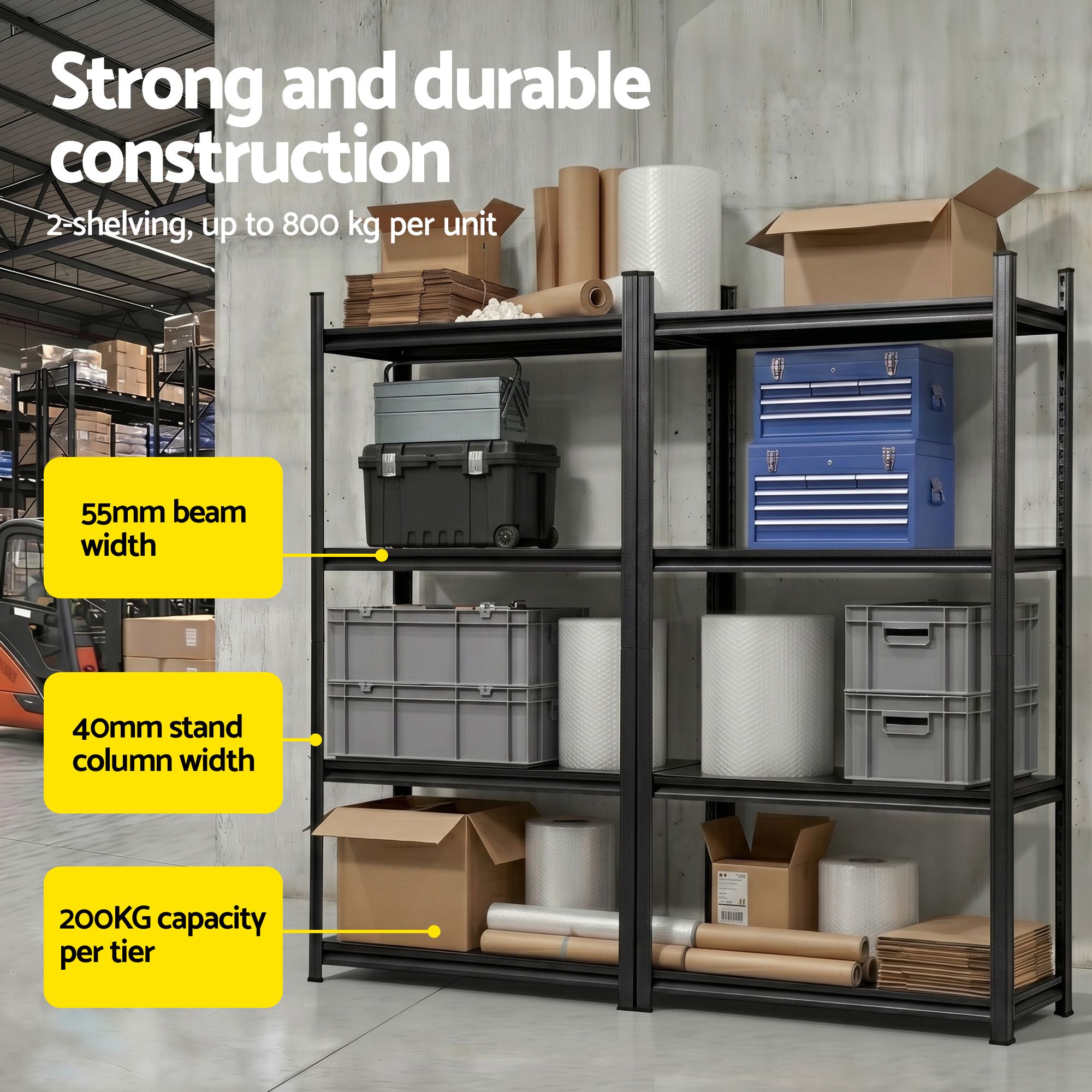 Giantz Garage Shelving 1.8X1.8m Warehouse Rack Storage Shelves Workshop Racks Steel WR-F-09040R-180BKX2