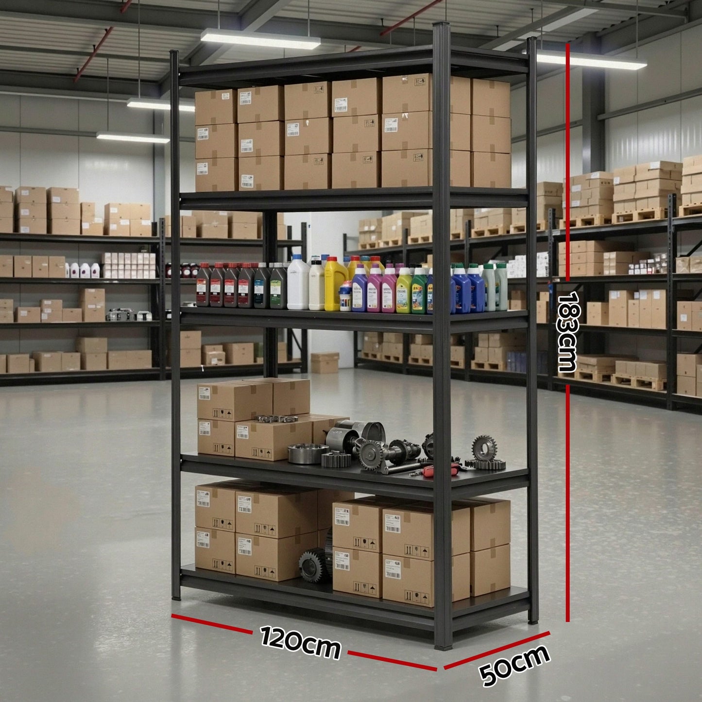 Giantz Garage Shelving 1.8X1.2m Warehouse Rack Storage Shelves Workshop Racks Steel WR-F-12050-180BK