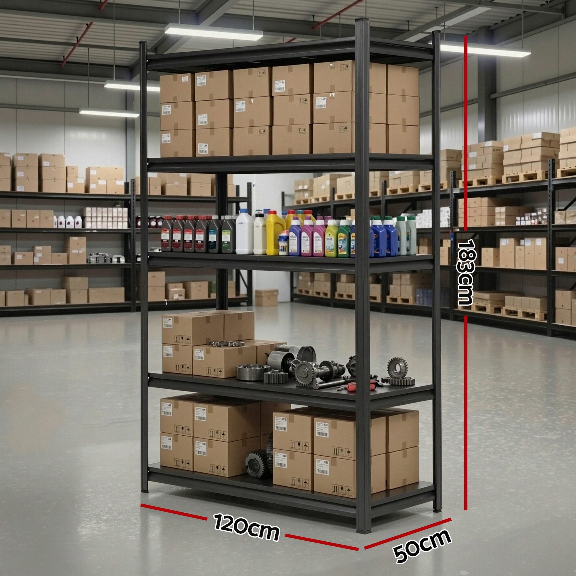 Giantz Garage Shelving 1.8X1.2m Warehouse Rack Storage Shelves Workshop Racks Steel WR-F-12050-180BK