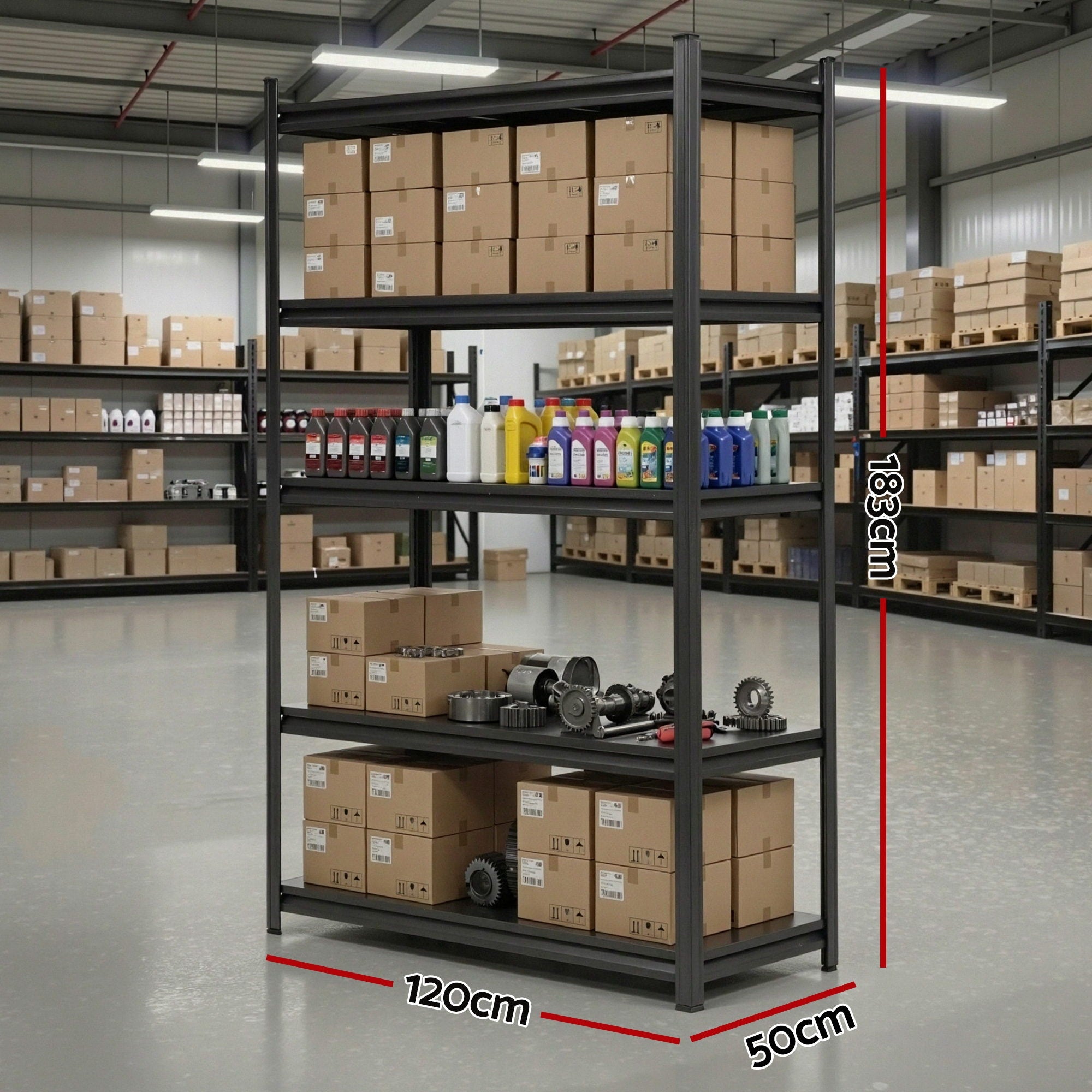 Giantz Garage Shelving 1.8X1.2m Warehouse Rack Storage Shelves Workshop Racks Steel WR-F-12050-180BK