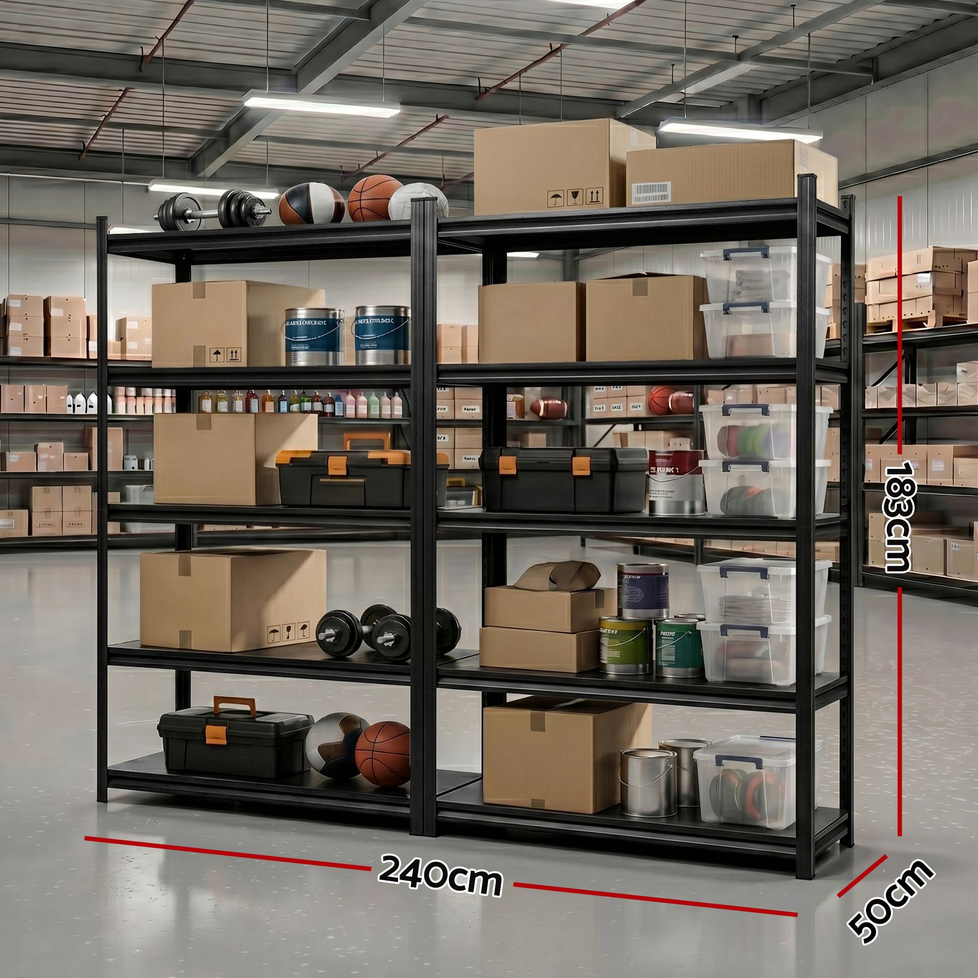 Giantz Garage Shelving 2.4X1.8m Warehouse Rack Storage Shelves Workshop Racks Steel WR-F-12050-180BKX2