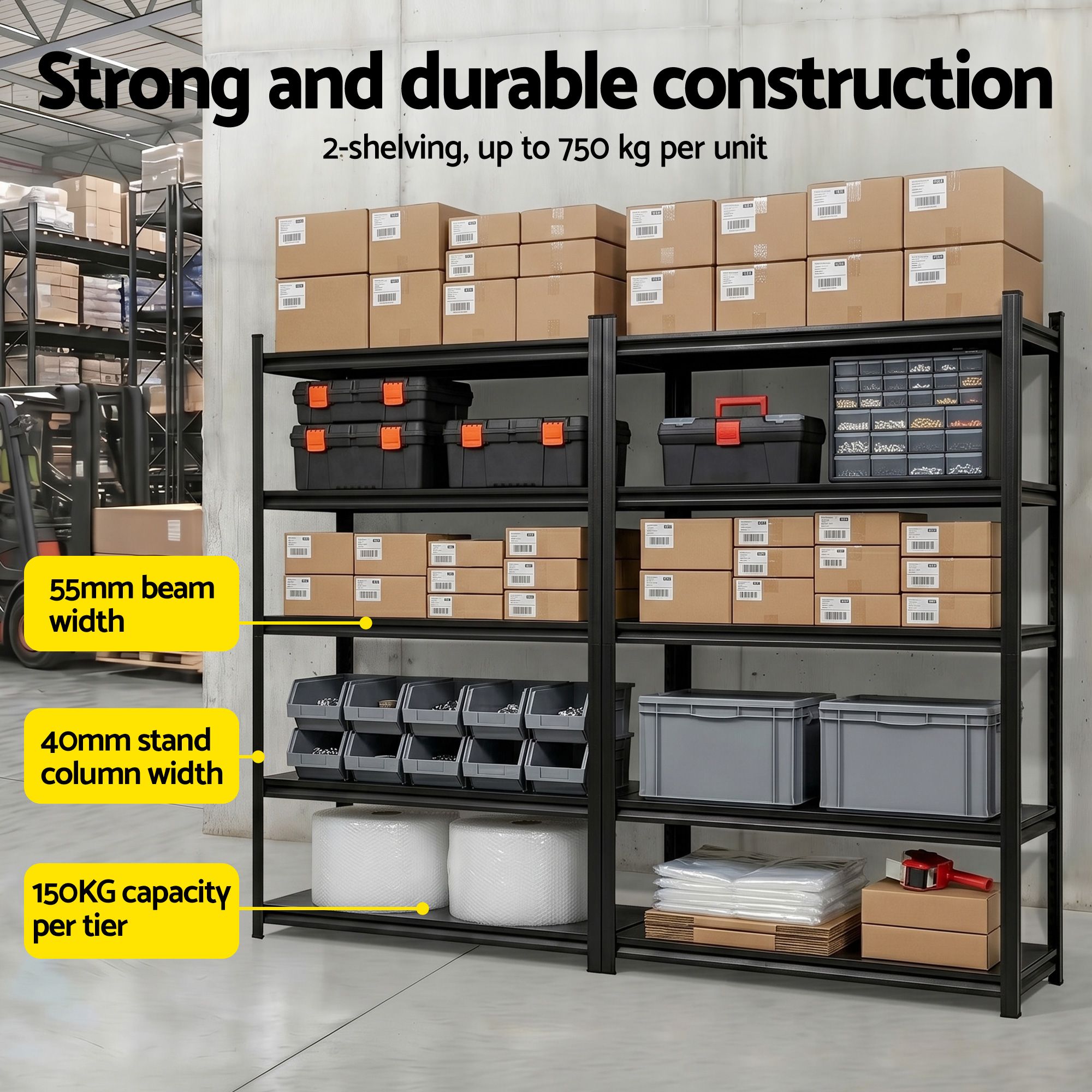 Giantz Garage Shelving 2.4X1.8m Warehouse Rack Storage Shelves Workshop Racks Steel WR-F-12050-180BKX2