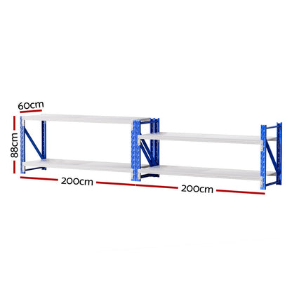 Giantz 2x 0.9M Garage Shelving Workbench Warehouse Rack WR-F-20060-900BG-ABX2