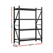 2Mx1.5M Giantz Garage Shelving Warehouse Rack Black WR-F-20150-200BK-ABC