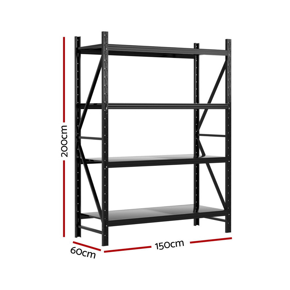 2Mx1.5M Giantz Garage Shelving Warehouse Rack Black WR-F-20150-200BK-ABC