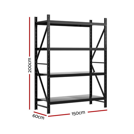 2Mx1.5M Giantz Garage Shelving Warehouse Rack Black WR-F-20150-200BK-ABC