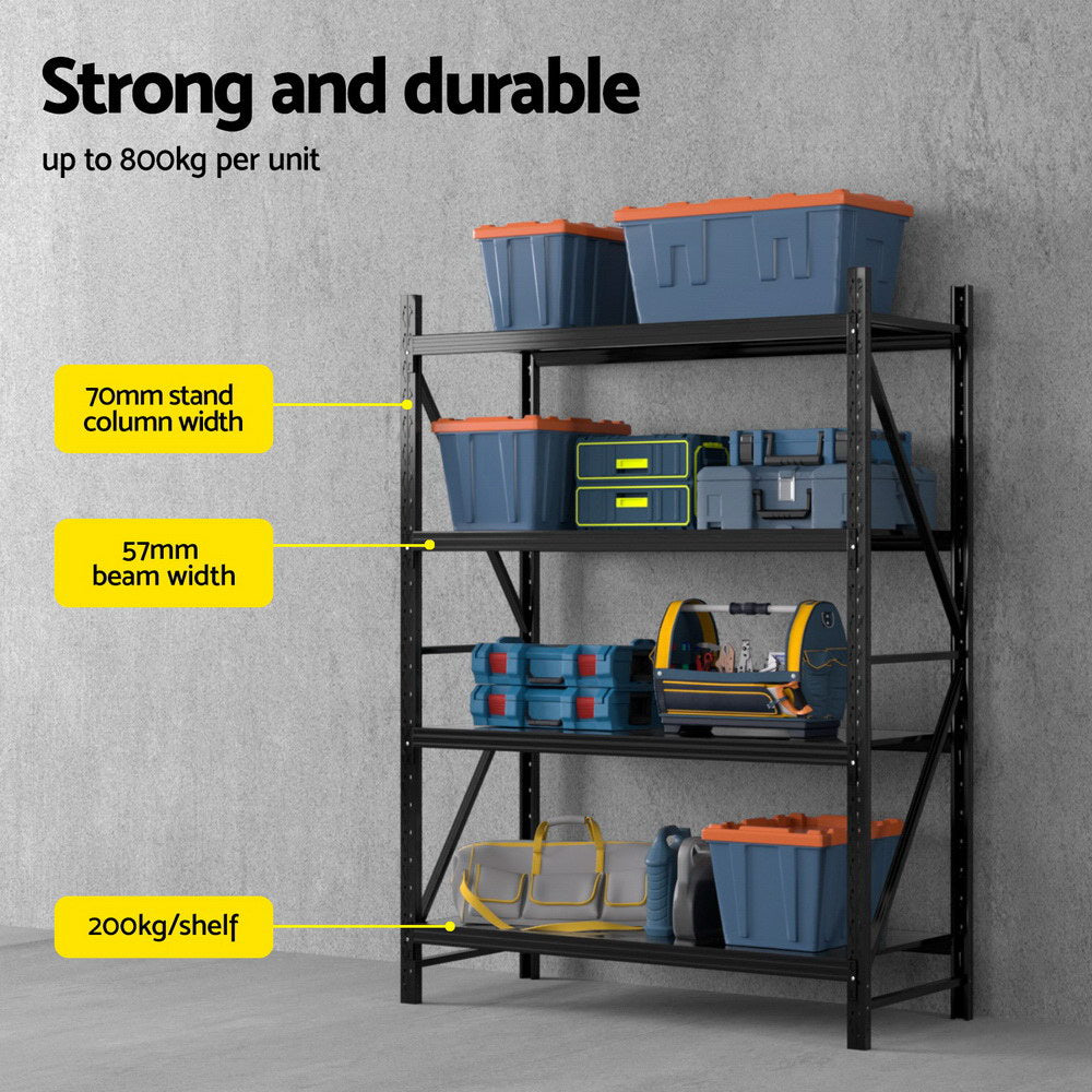 2Mx1.5M Giantz Garage Shelving Warehouse Rack Black WR-F-20150-200BK-ABC