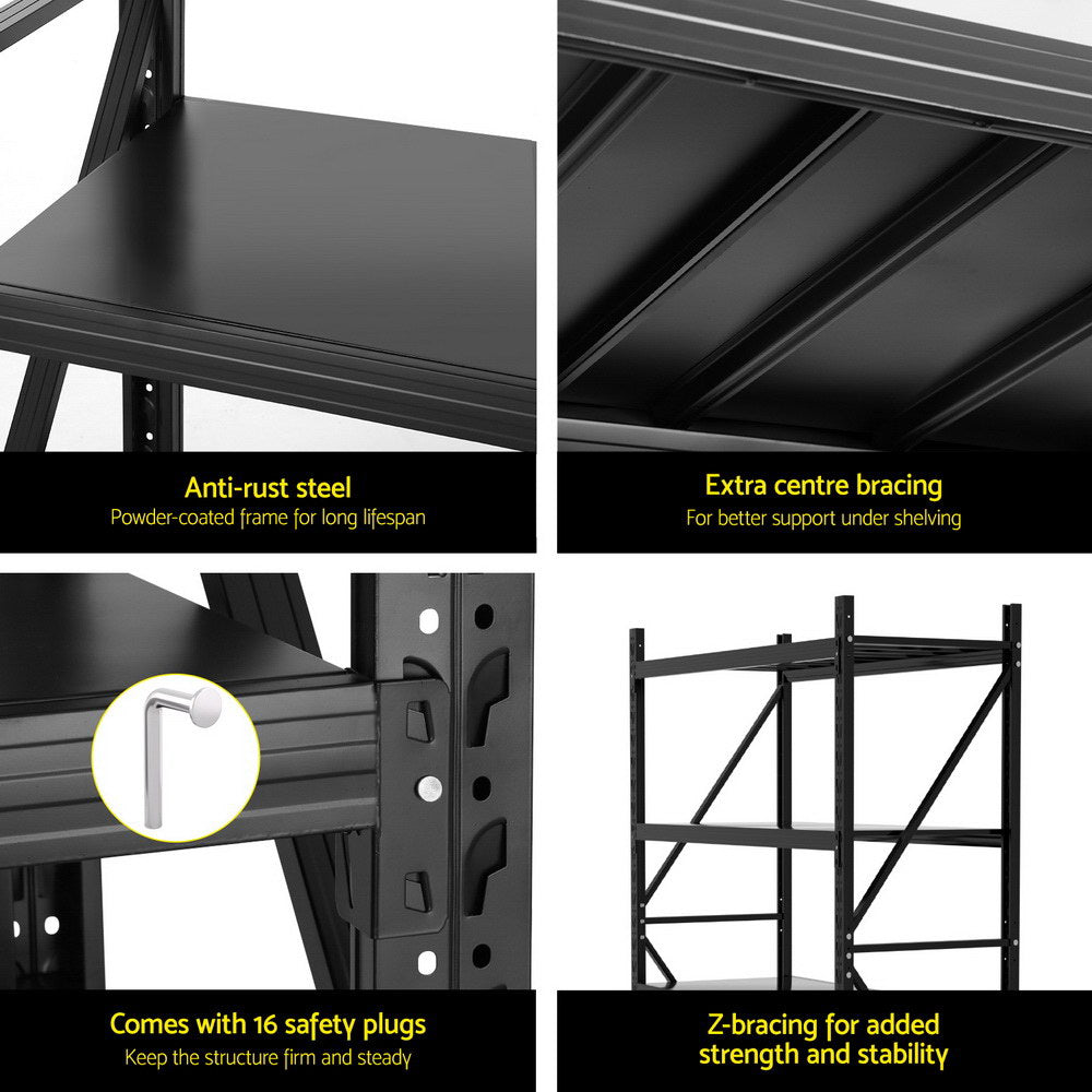 2Mx1.5M Giantz Garage Shelving Warehouse Rack Black WR-F-20150-200BK-ABC
