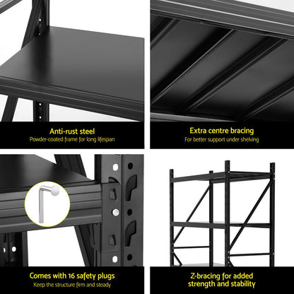 2Mx1.5M Giantz Garage Shelving Warehouse Rack Black WR-F-20150-200BK-ABC