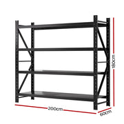 Giantz 2Mx1.8M Garage Shelving Warehouse Rack Pallet Racking Storage Shelf Black WR-F-20186-200BK-ABC