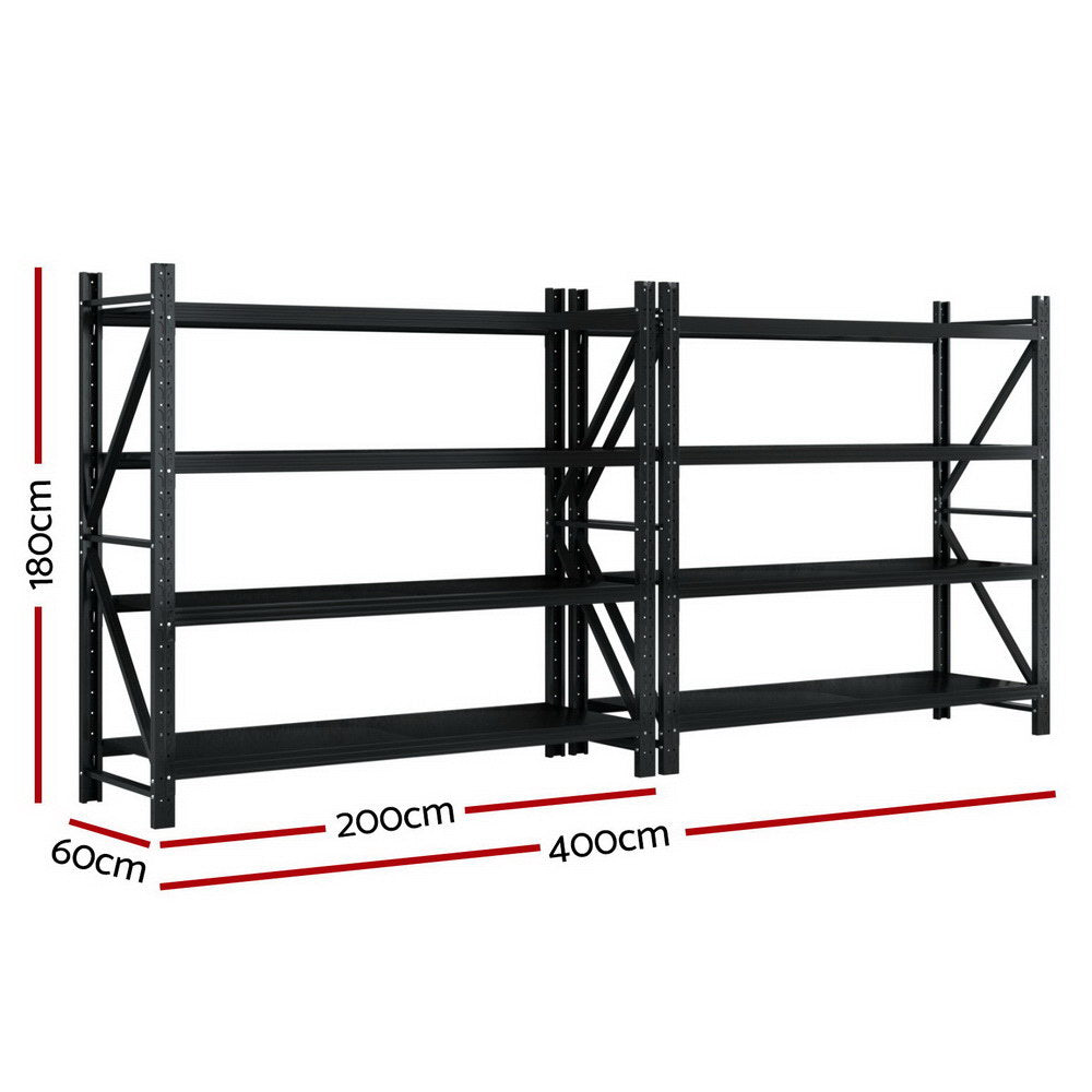Giantz 4Mx1.8M Garage Shelving Warehouse Rack Black WR-F-20186-200BK-ABCX2