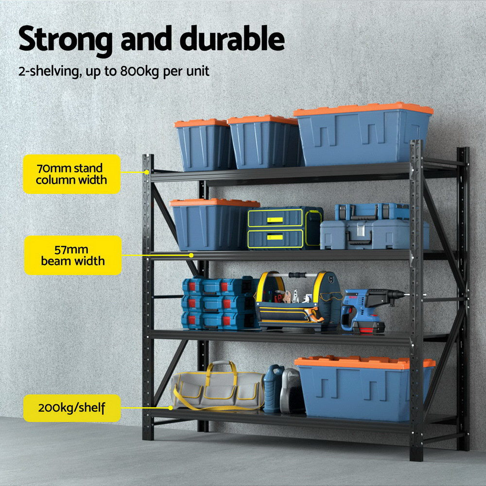 Giantz 4Mx1.8M Garage Shelving Warehouse Rack Black WR-F-20186-200BK-ABCX2