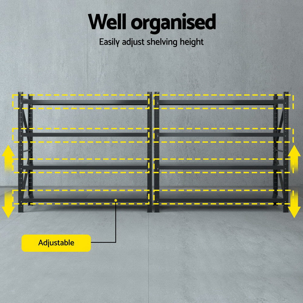 Giantz 4Mx1.8M Garage Shelving Warehouse Rack Black WR-F-20186-200BK-ABCX2