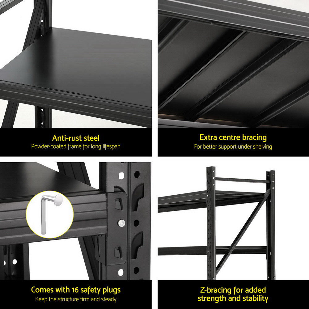 Giantz 4Mx1.8M Garage Shelving Warehouse Rack Black WR-F-20186-200BK-ABCX2