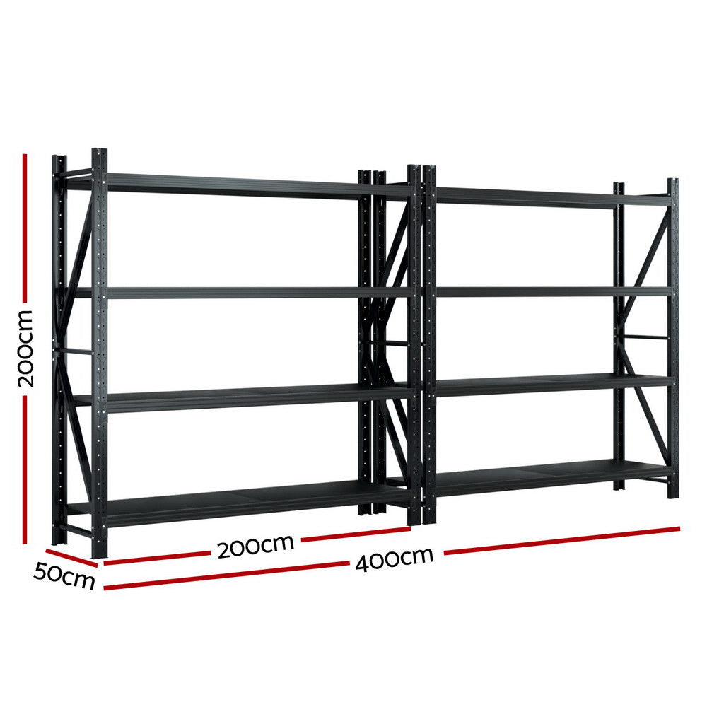 Giantz 4Mx2M Garage Shelving Warehouse Rack Black WR-F-20205-200BK-ABCX2