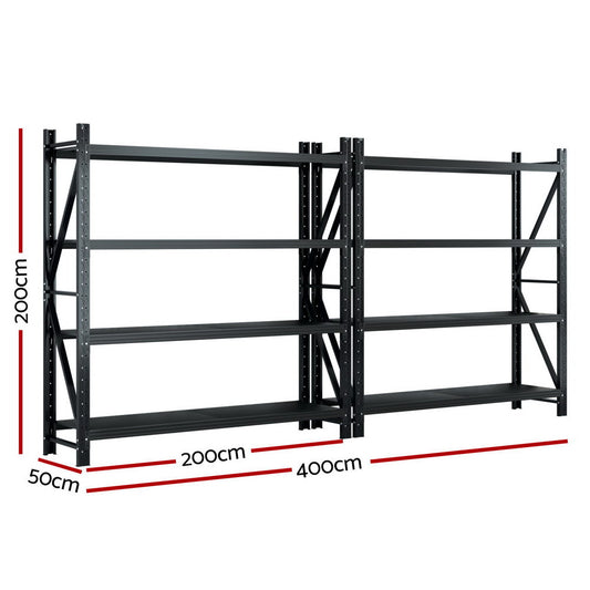 Giantz 4Mx2M Garage Shelving Warehouse Rack Black WR-F-20205-200BK-ABCX2