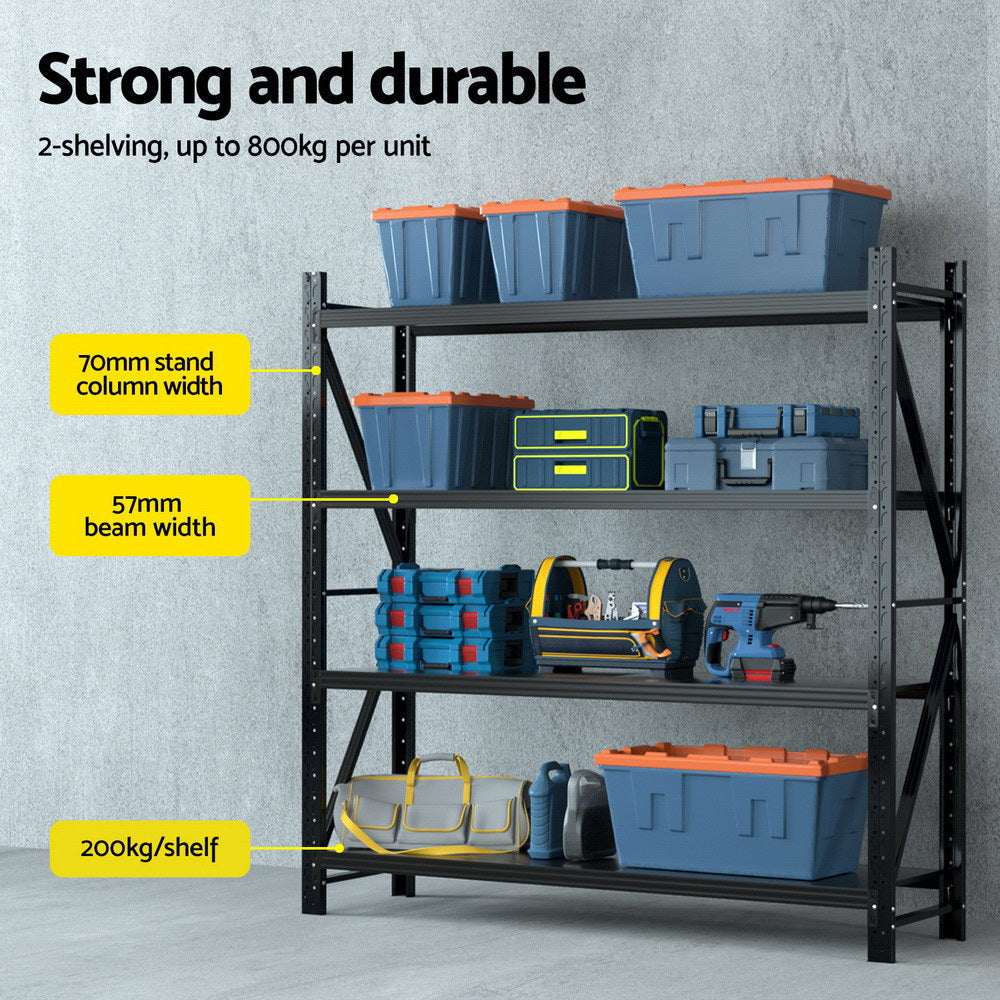 Giantz 4Mx2M Garage Shelving Warehouse Rack Black WR-F-20205-200BK-ABCX2