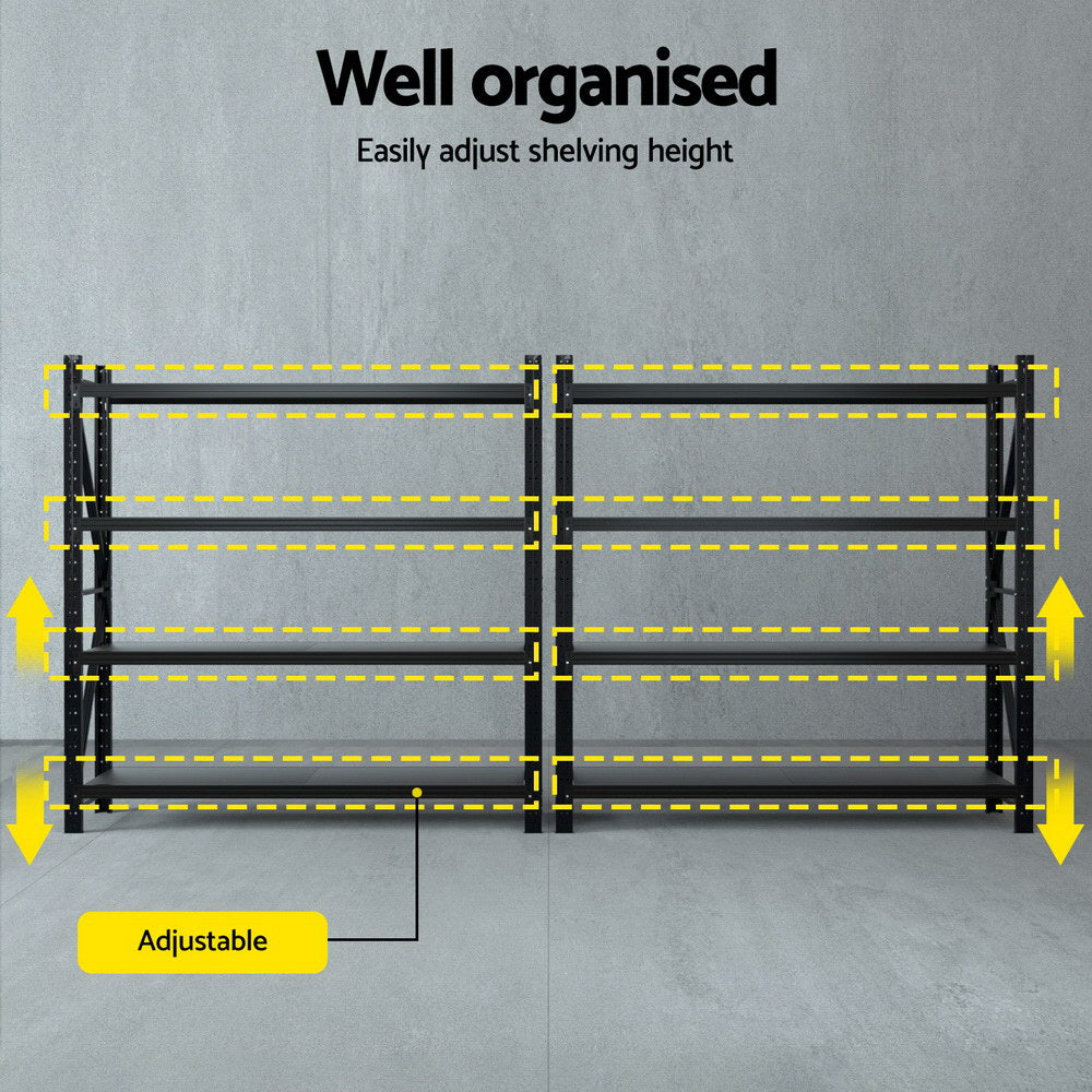 Giantz 4Mx2M Garage Shelving Warehouse Rack Black WR-F-20205-200BK-ABCX2
