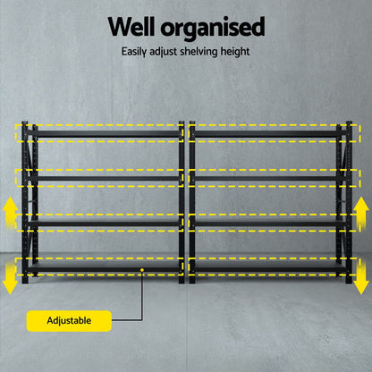 Giantz 4Mx2M Garage Shelving Warehouse Rack Black WR-F-20205-200BK-ABCX2