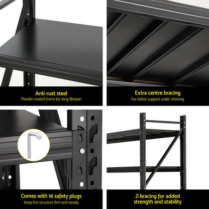 Giantz 4Mx2M Garage Shelving Warehouse Rack Black WR-F-20205-200BK-ABCX2