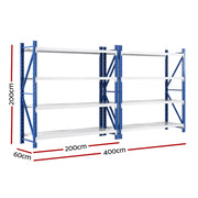 Giantz 4Mx2M Garage Shelving Warehouse Rack Blue WR-F-20206-200BG-ABCX2