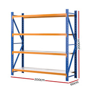 Giantz 2Mx2M Garage Shelving Warehouse Rack Pallet Racking Storage Shelf Blue WR-F-20206-200BO-ABC