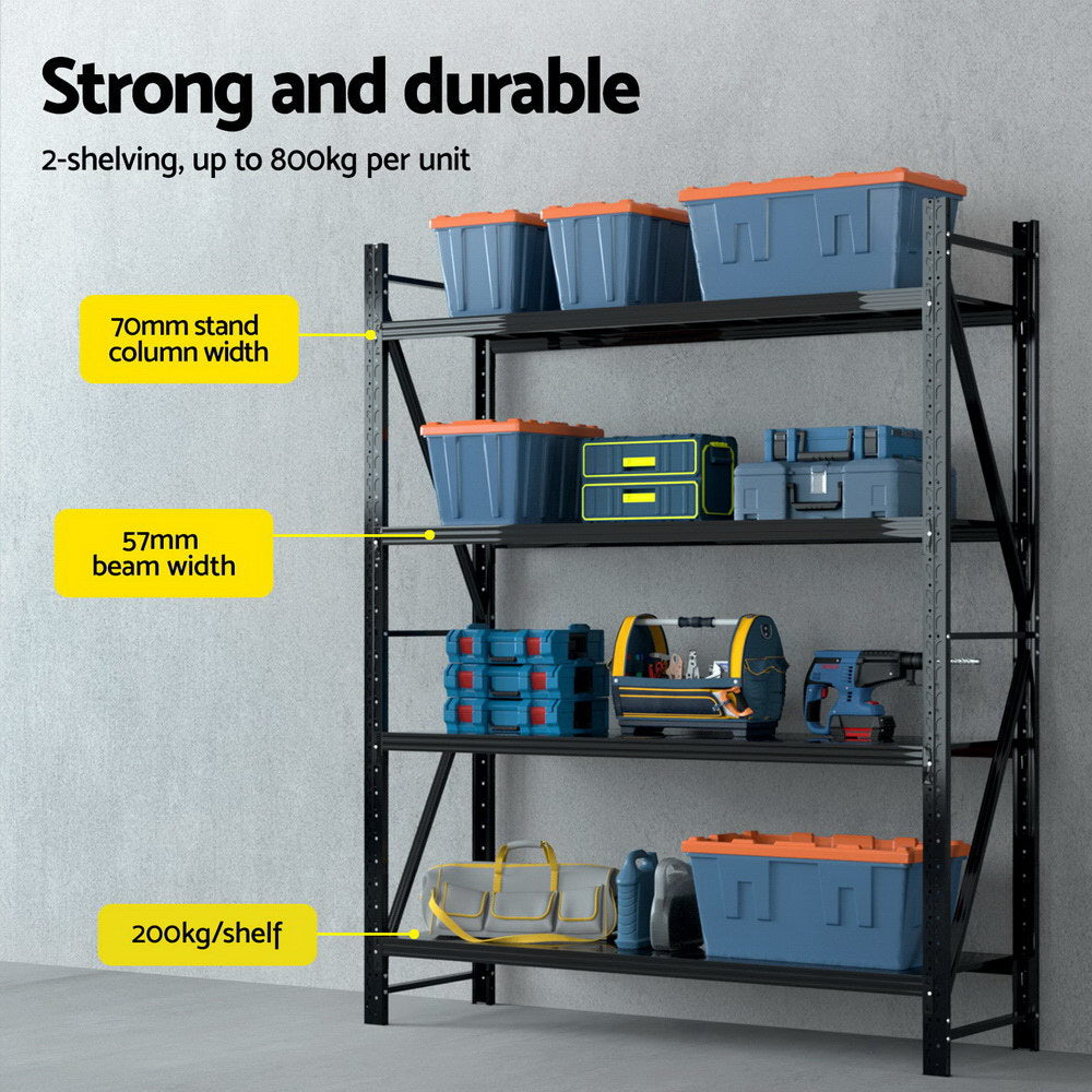 Giantz 4Mx2.4M Garage Shelving Warehouse Rack Black WR-F-20246-200BK-ABCX2