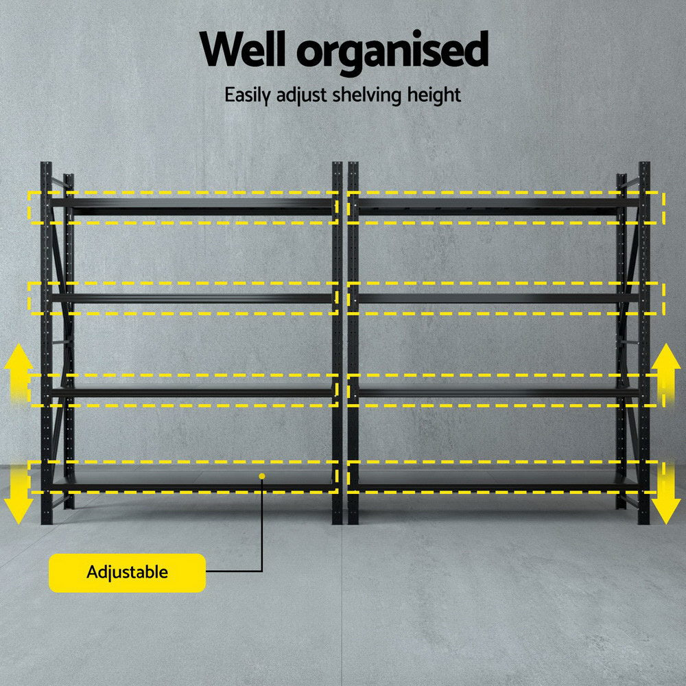 Giantz 4Mx2.4M Garage Shelving Warehouse Rack Black WR-F-20246-200BK-ABCX2