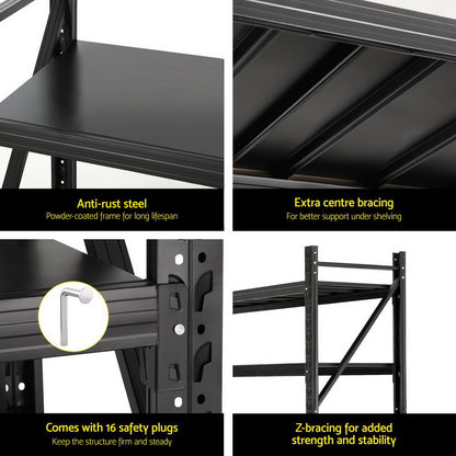 Giantz 4Mx2.4M Garage Shelving Warehouse Rack Black WR-F-20246-200BK-ABCX2